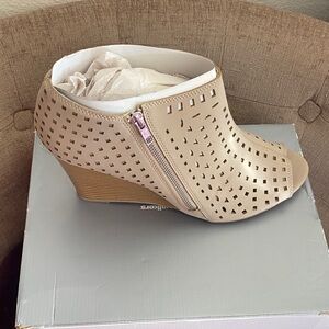 Cloudwalkers Tan Perforated Wedge Booties